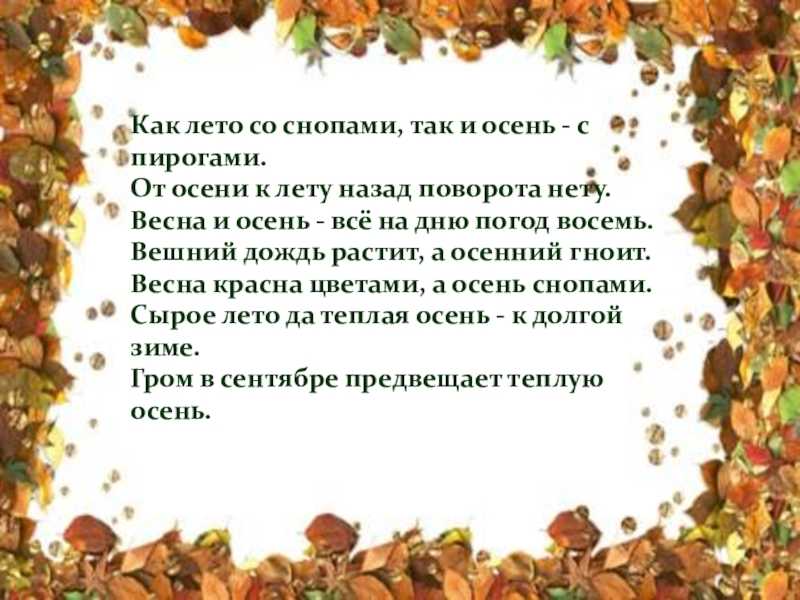 Объяснение пословиц и поговорок об осени, осенних месяцах для детей старшего дошкольного возраста с овз. воспитателям детских садов, школьным учителям и педагогам - маам.ру