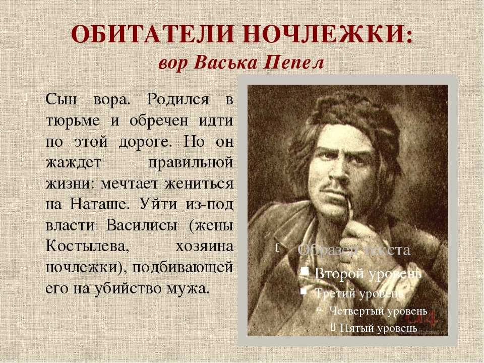 Васька пепел на дне характеристика кратко