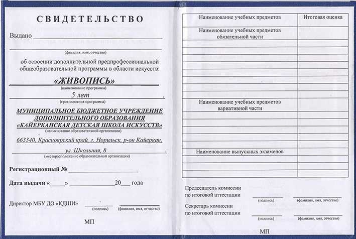 Свидетельство об окончании музыкальной школы